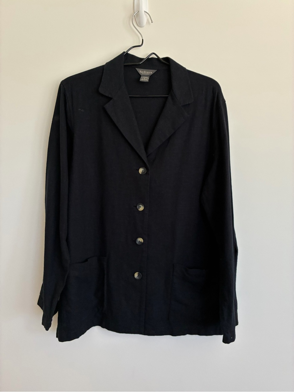 Van Heusen Black Women's Button-Front Linen Shacket size large